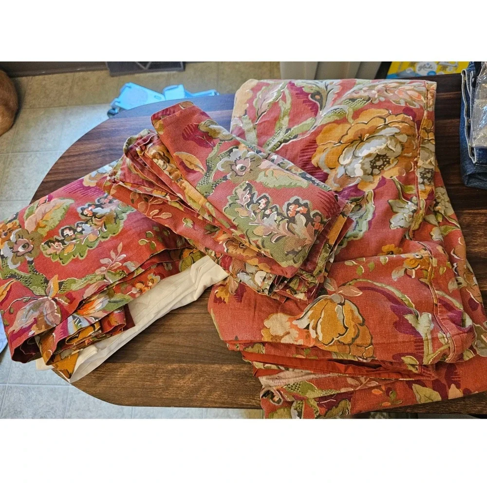 Pottery Barn vanessa Floral Linen Cotton Cal King duvet Euro Standard Sham Set